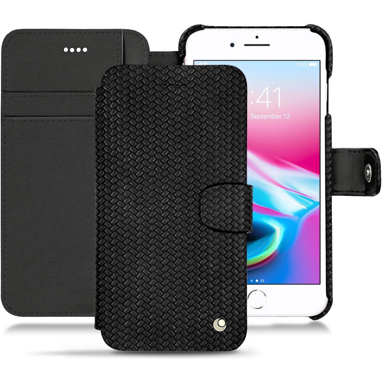 Noreve Lederschutzhülle Wallet (Apple iPhone 8 Plus), Smartphone Hülle, Schwarz