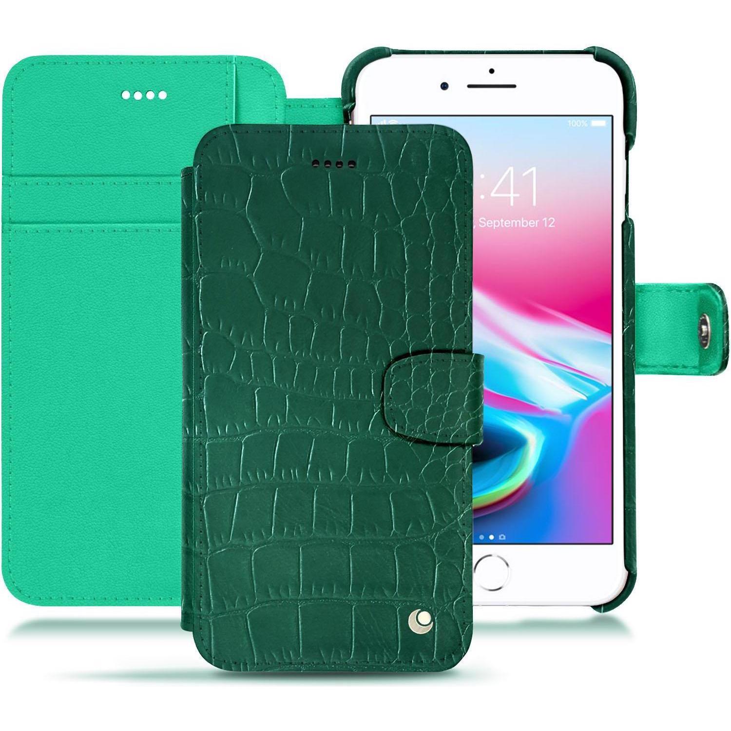 Noreve Lederschutzhülle Wallet (Apple iPhone 8 Plus), Smartphone Hülle, Grün