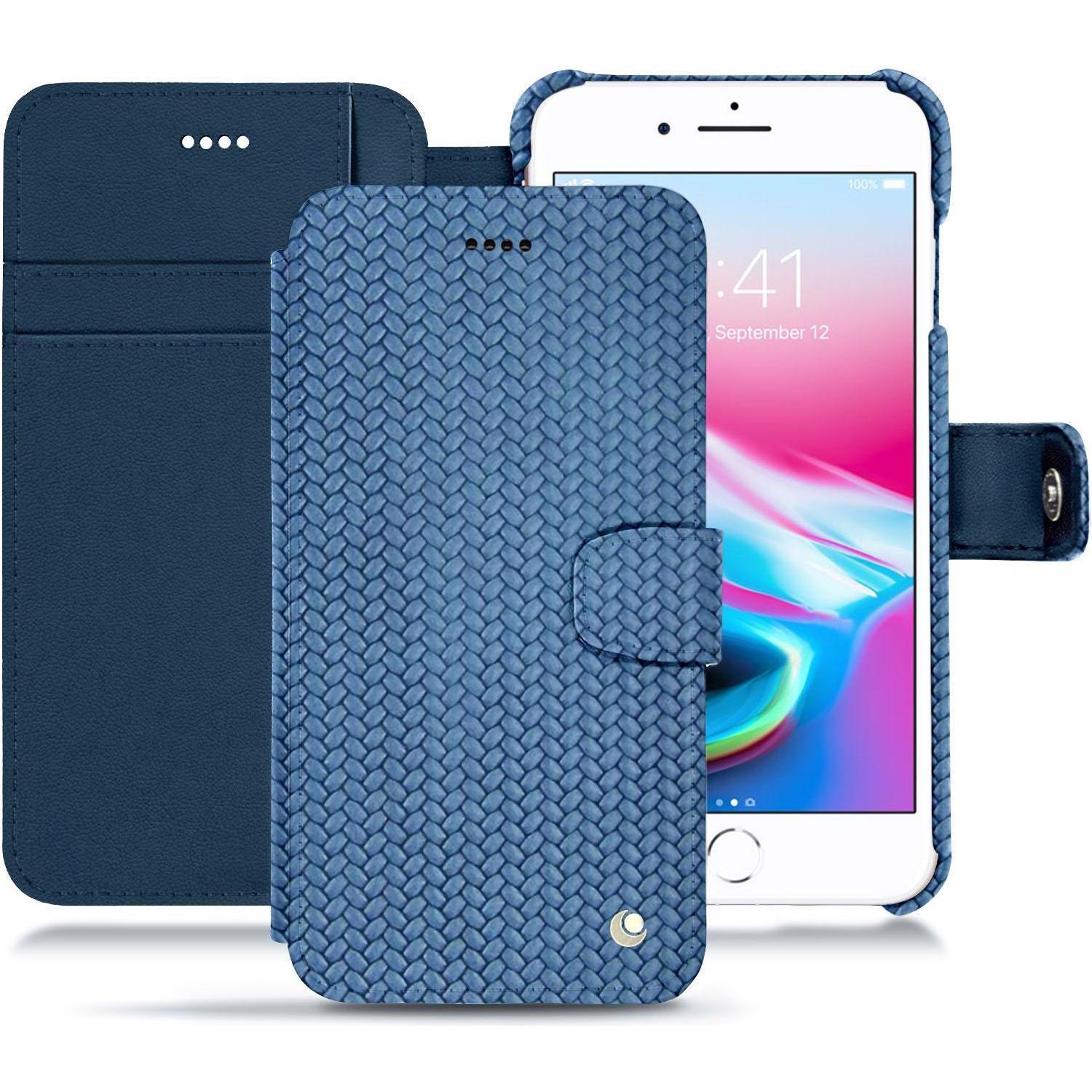 Noreve Lederschutzhülle Wallet (Apple iPhone 8 Plus), Smartphone Hülle, Blau