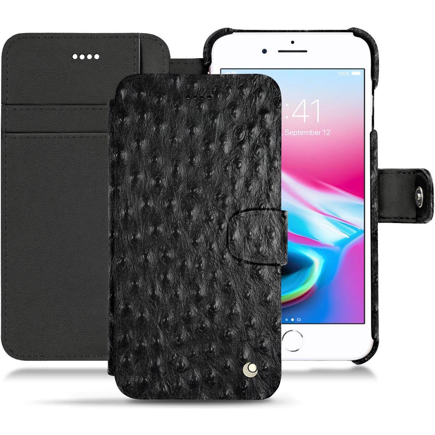 Noreve Lederschutzhülle Wallet (Apple iPhone 8 Plus), Smartphone Hülle, Schwarz