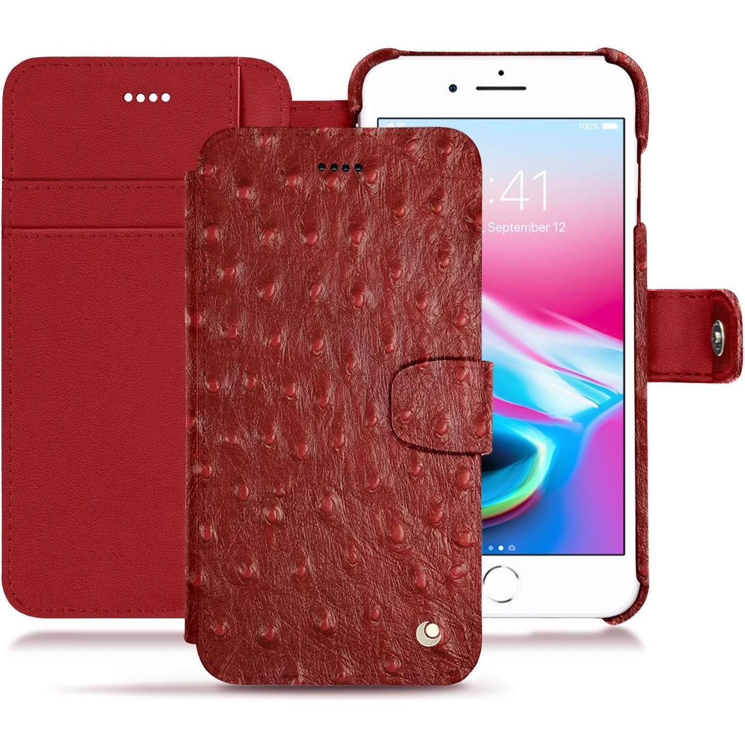 Noreve Lederschutzhülle Wallet (Apple iPhone 8 Plus), Smartphone Hülle, Rot