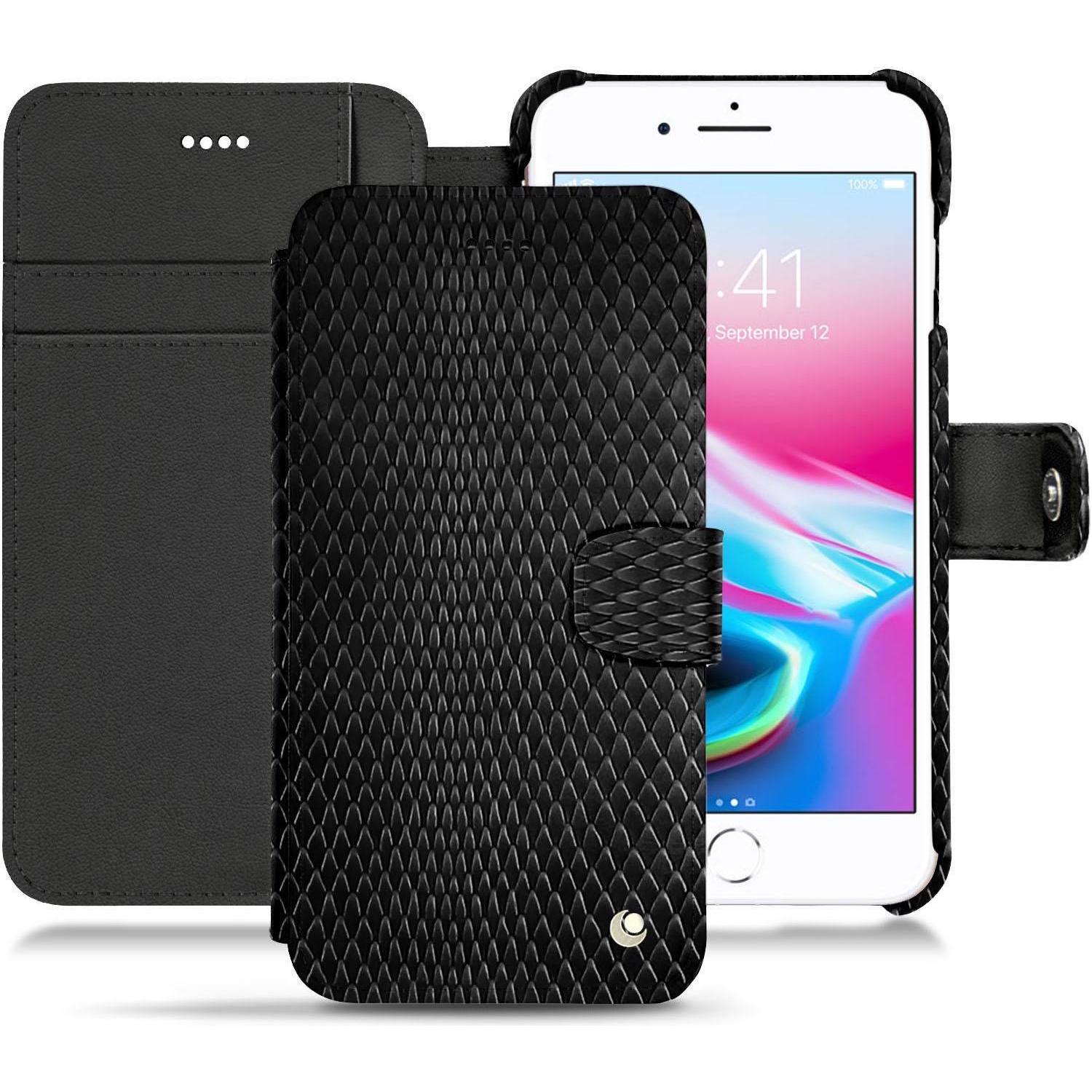 Noreve Lederschutzhülle Wallet (Apple iPhone 8 Plus), Smartphone Hülle, Schwarz