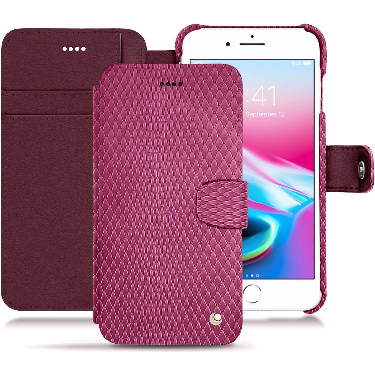 Noreve Lederschutzhülle Wallet (Apple iPhone 8 Plus), Smartphone Hülle, Rosa