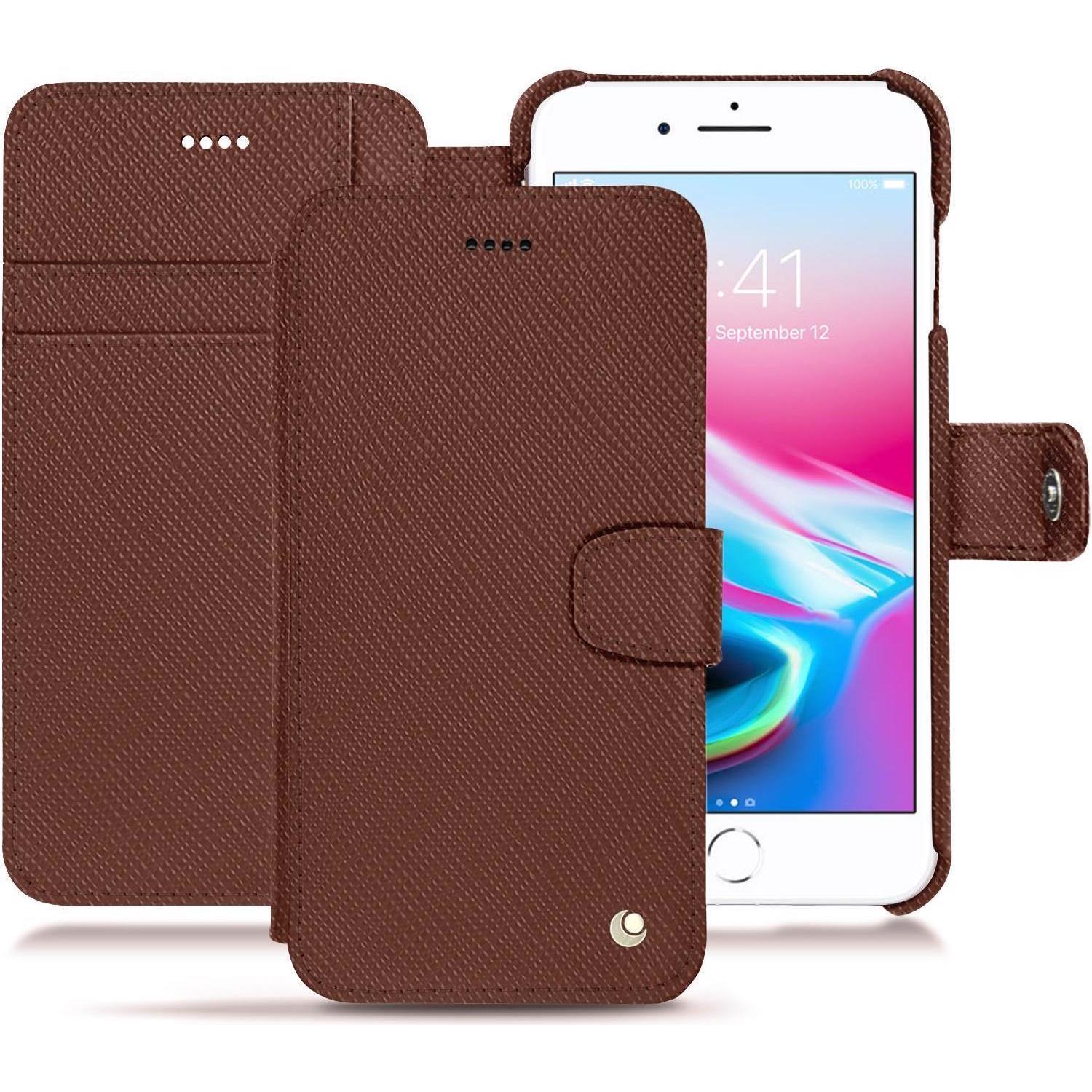 Noreve Lederschutzhülle Wallet (Apple iPhone 8 Plus), Smartphone Hülle, Braun