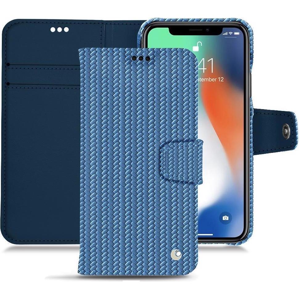 Noreve Lederschutzhülle Wallet (Apple iPhone XS Max), Smartphone Hülle, Blau