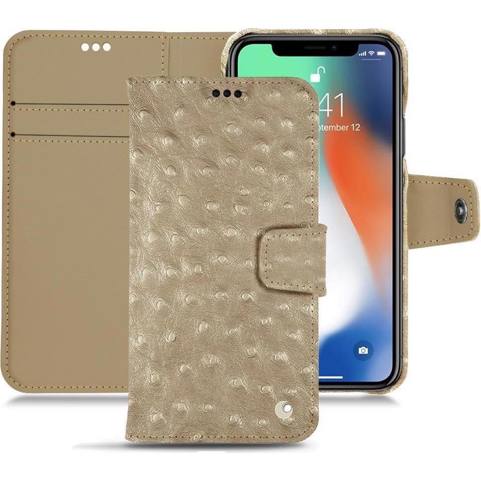 Noreve Lederschutzhülle Wallet (Apple iPhone XS Max), Smartphone Hülle, Beige