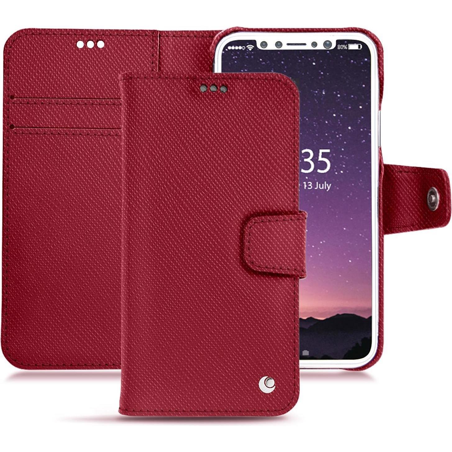Noreve Lederschutzhülle Wallet (Apple iPhone XS), Smartphone Hülle, Rot