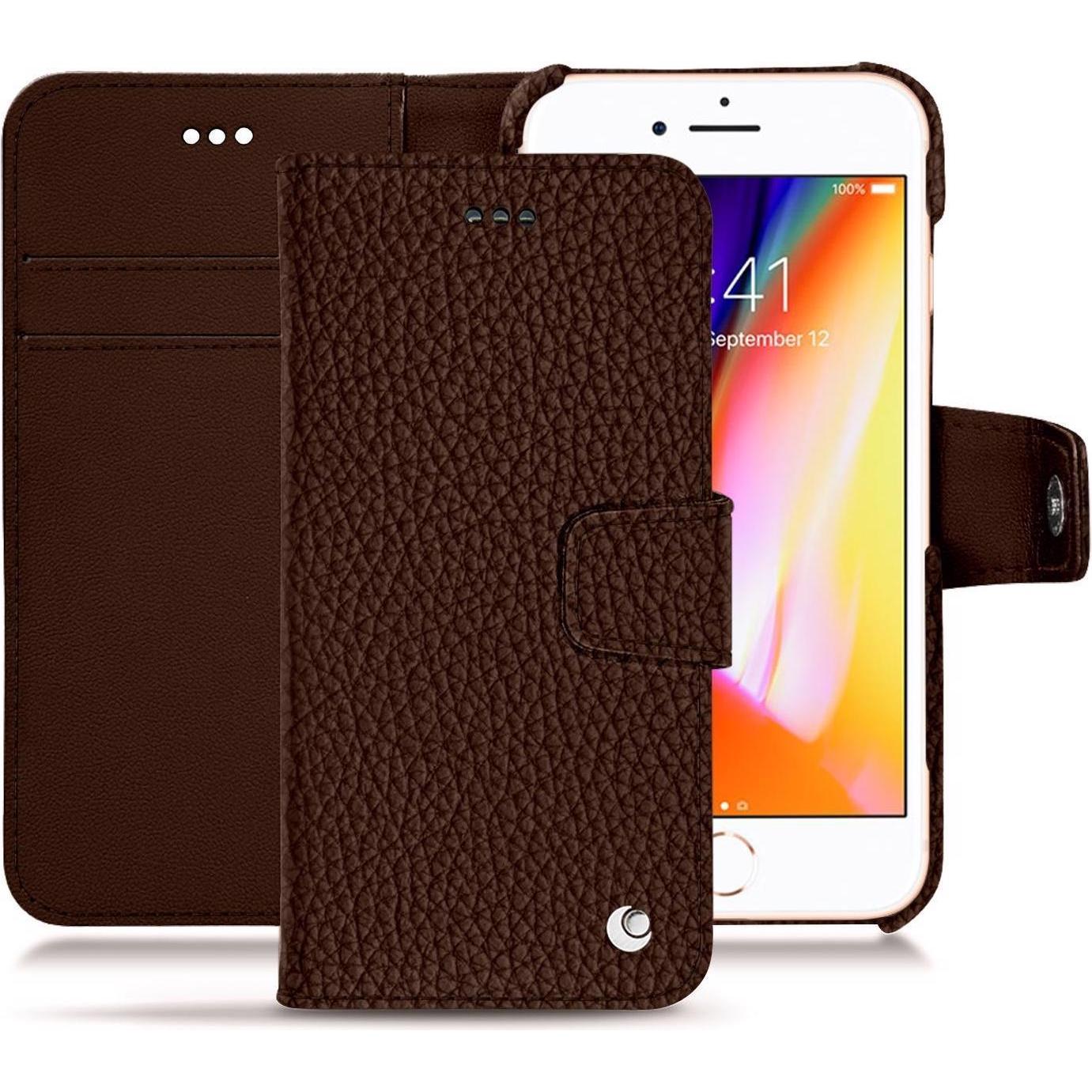 Noreve Lederschutzhülle Wallet (Apple iPhone 8), Smartphone Hülle, Braun