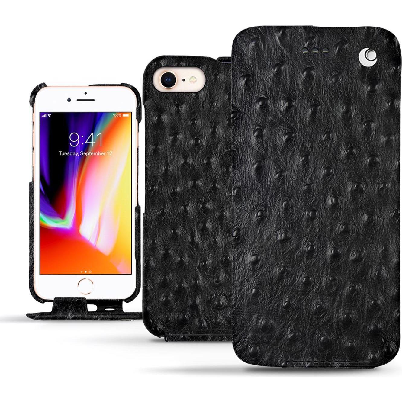 Noreve Lederschutzhülle vertikal (Apple iPhone 8), Smartphone Hülle, Schwarz