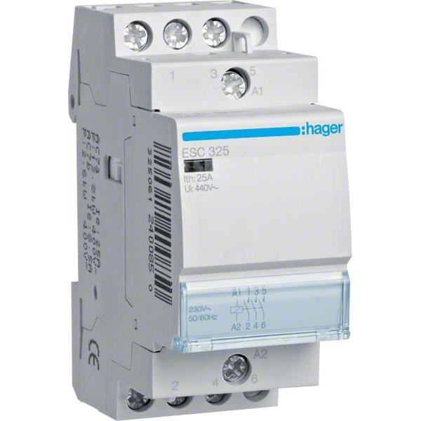 Hager ESC325. Kontakt Strombelastbarkeit: 25 A, Kabelquerschnitt: 1/6 mm², Temperaturbereich in Betrieb: -, Relais