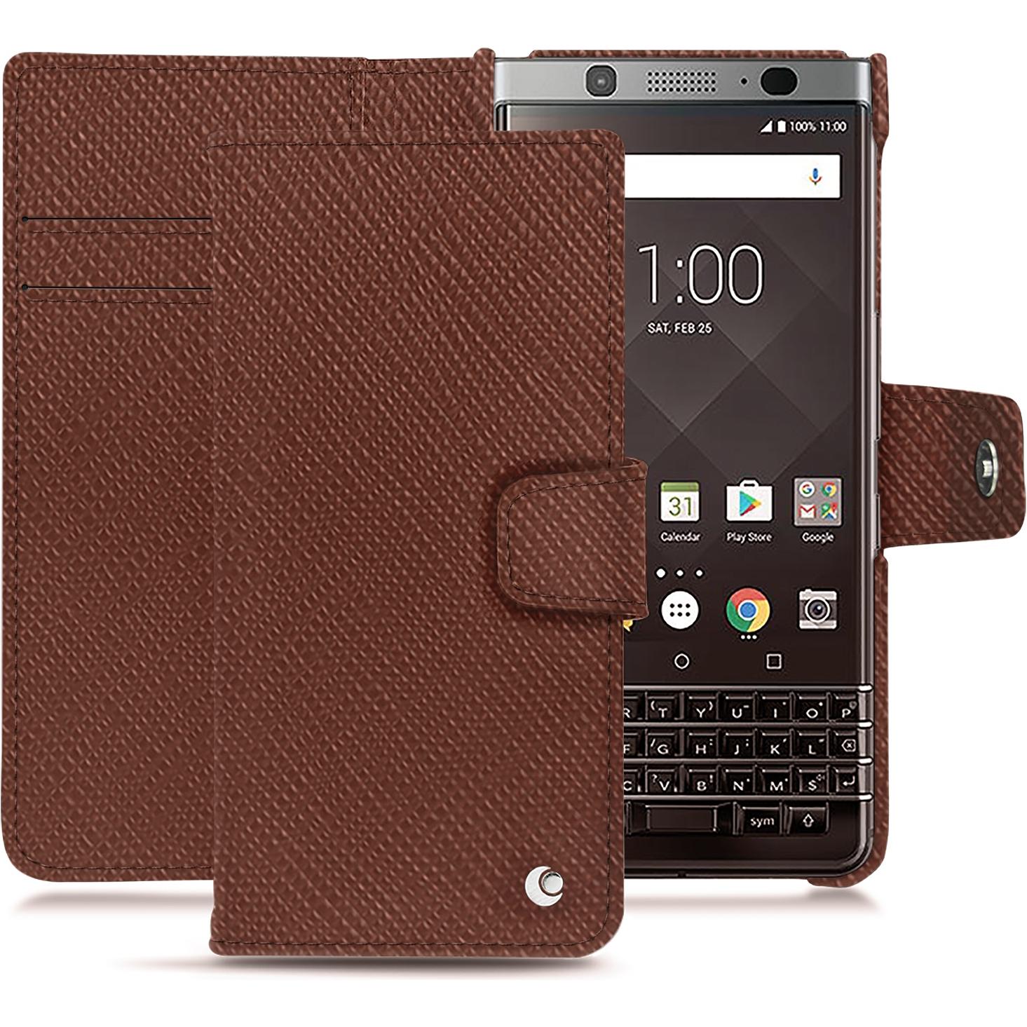 Thumbnail - Noreve Lederschutzhülle Wallet (Blackberry KEYone), Smartphone Hülle, Braun