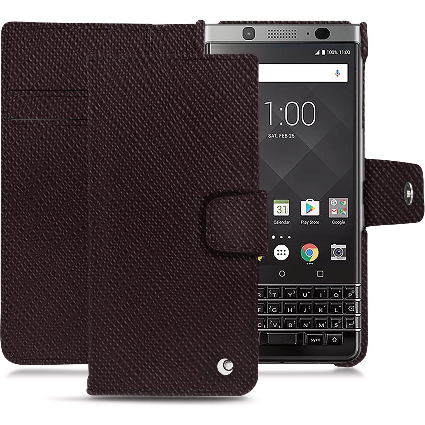 Noreve Lederschutzhülle Wallet (Blackberry KEYone), Smartphone Hülle, Braun