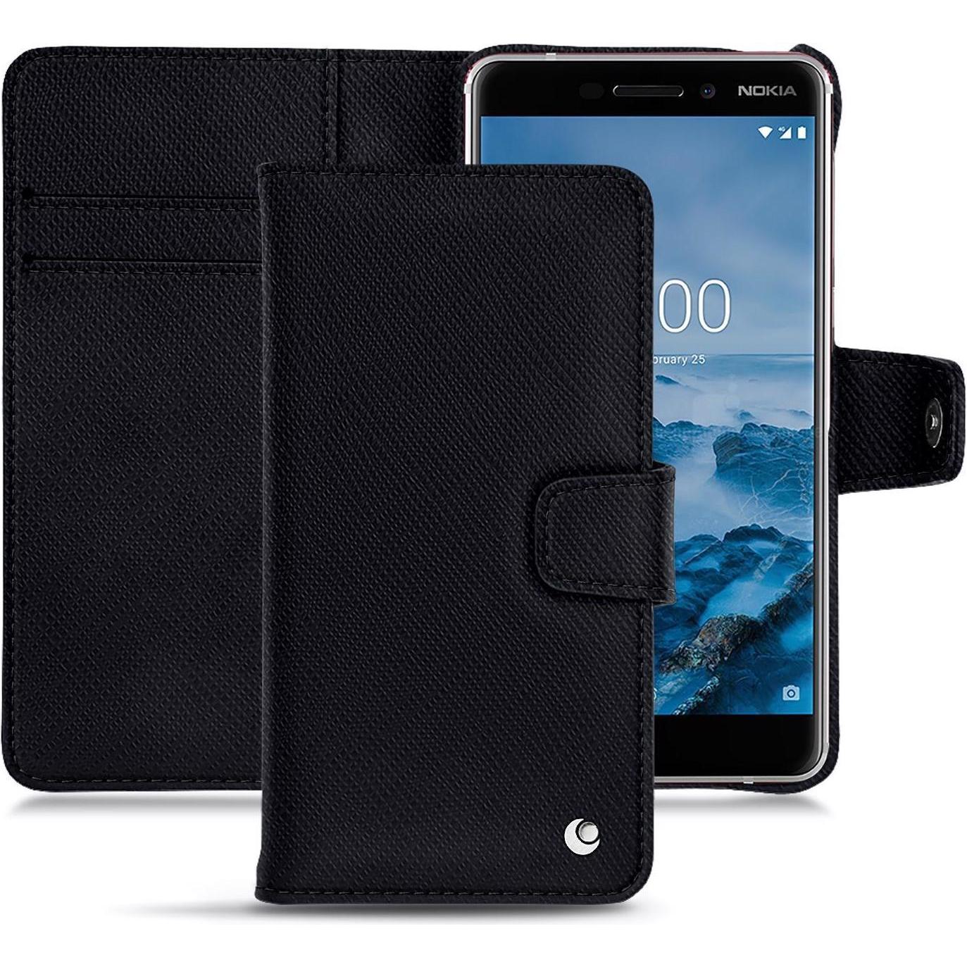 Noreve Lederschutzhülle Wallet (Nokia 6 (2018)), Smartphone Hülle, Schwarz