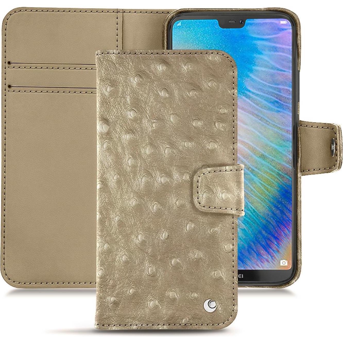 Noreve Lederschutzhülle Wallet (Huawei P20 Lite), Smartphone Hülle, Beige