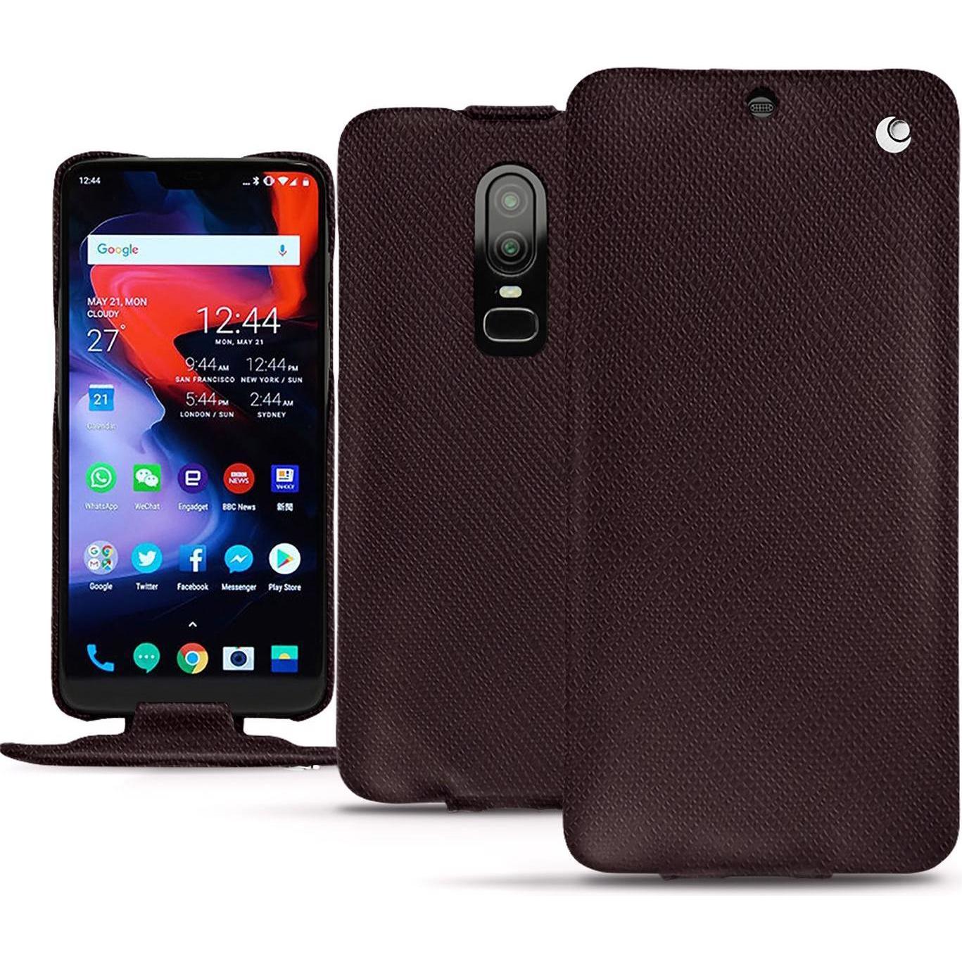 Noreve Lederschutzhülle vertikal (OnePlus 6), Smartphone Hülle, Braun