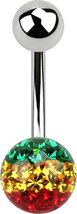 Image du produit Star Piercing Banane argentée avec boule et boule de cristal Rasta époxy de protection (sans laiton, Acier chirurgical 316L)
