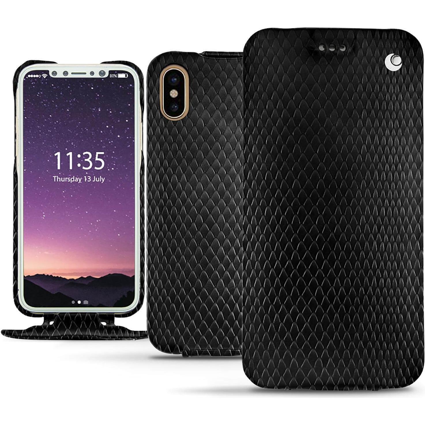 Noreve Lederschutzhülle vertikal (Apple iPhone XS), Smartphone Hülle, Schwarz