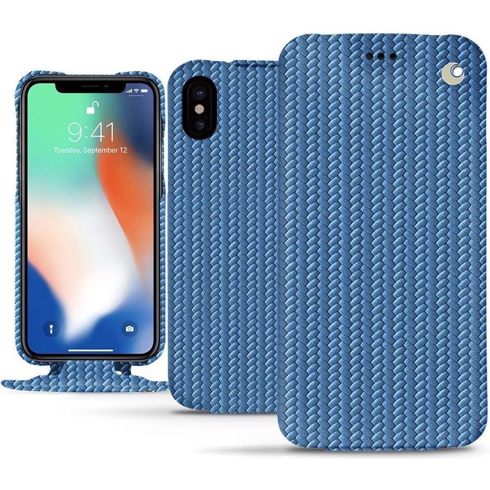 Noreve Lederschutzhülle vertikal (Apple iPhone XS Max), Smartphone Hülle, Blau