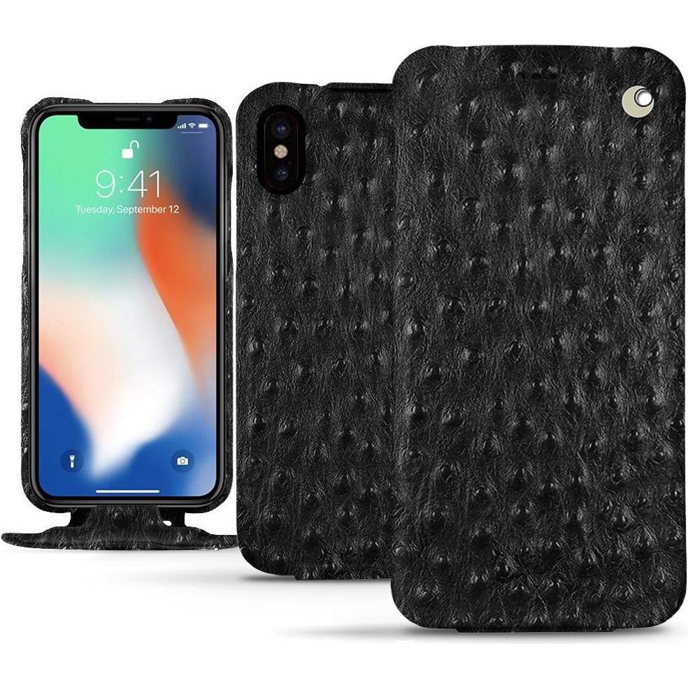 Noreve Lederschutzhülle vertikal (Apple iPhone XS Max), Smartphone Hülle, Schwarz