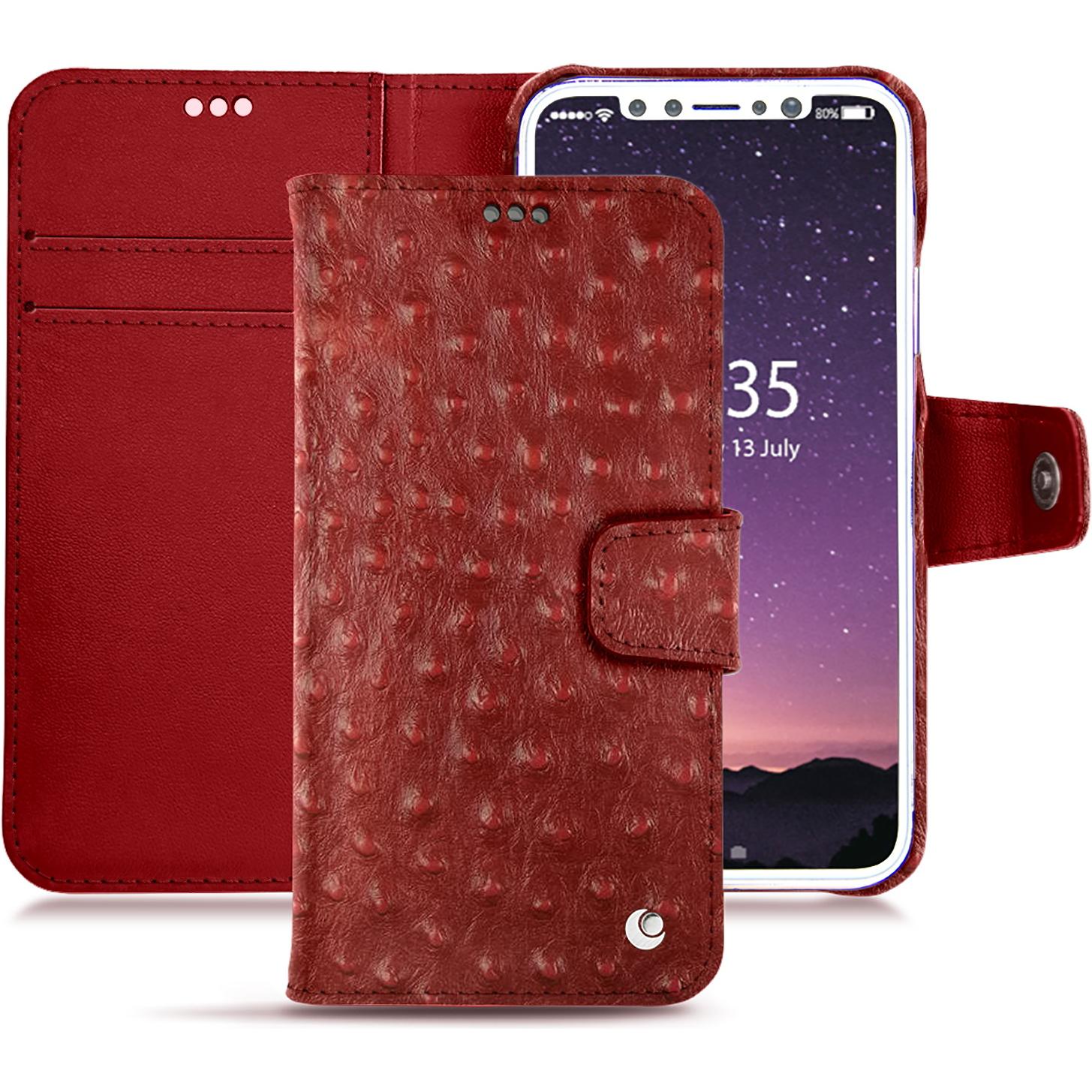 Noreve Lederschutzhülle Wallet (Samsung Galaxy A8 (2018)), Smartphone Hülle, Rot