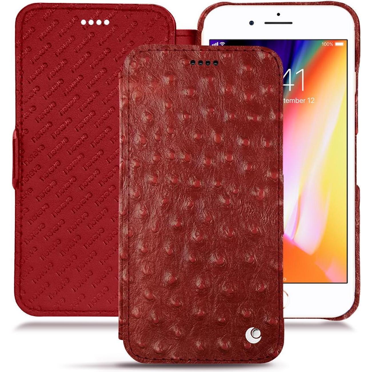 Noreve Lederschutzhülle horizontal (Apple iPhone 8 Plus), Smartphone Hülle, Rot