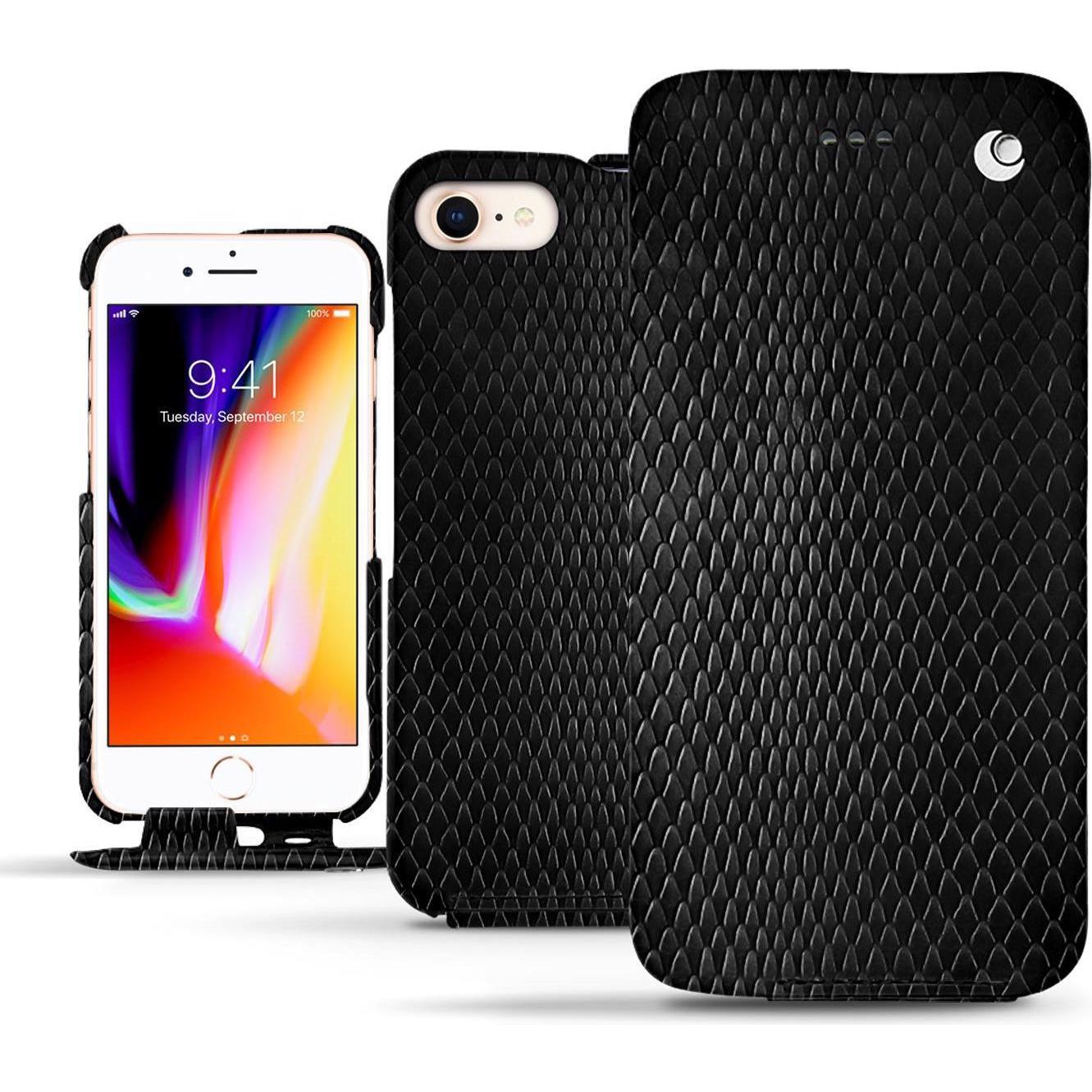 Noreve Lederschutzhülle vertikal (Apple iPhone 8), Smartphone Hülle, Schwarz