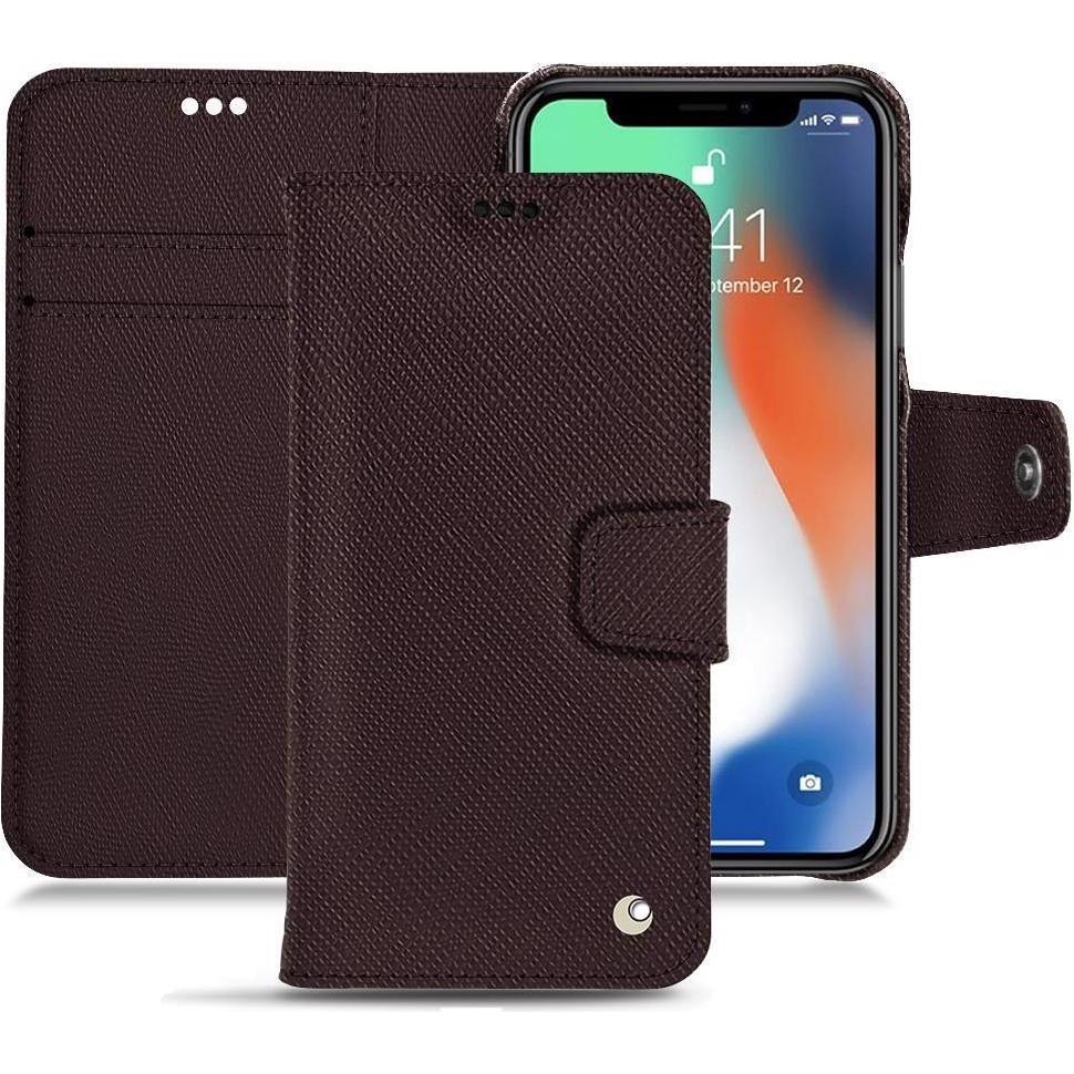 Noreve Lederschutzhülle Wallet (Apple iPhone XR), Smartphone Hülle, Braun