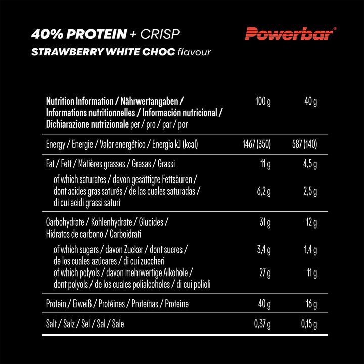 Valeurs nutritives et ingrédients Powerbar 40% de protéine Crisp (12 pcs, 480 g)