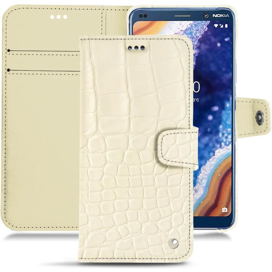 Noreve Lederschutzhülle Wallet (Nokia 9 PureView), Smartphone Hülle, Weiss