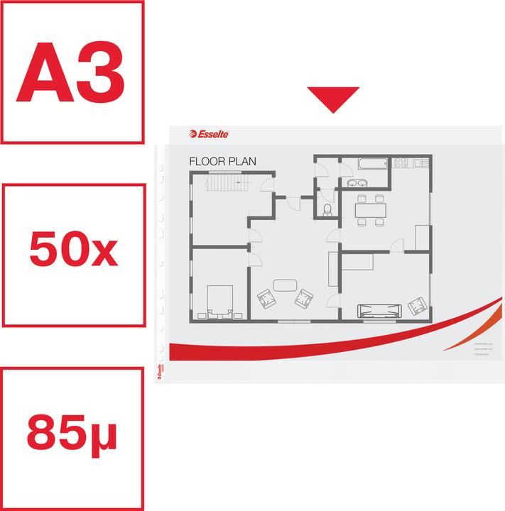 Produktbild Dymo Esselte Prospekthülle Standard Plus, DIN A3 quer, PP, 0,09mm genarbt, farblos, oben offen, dokumente (A3, 1 x)