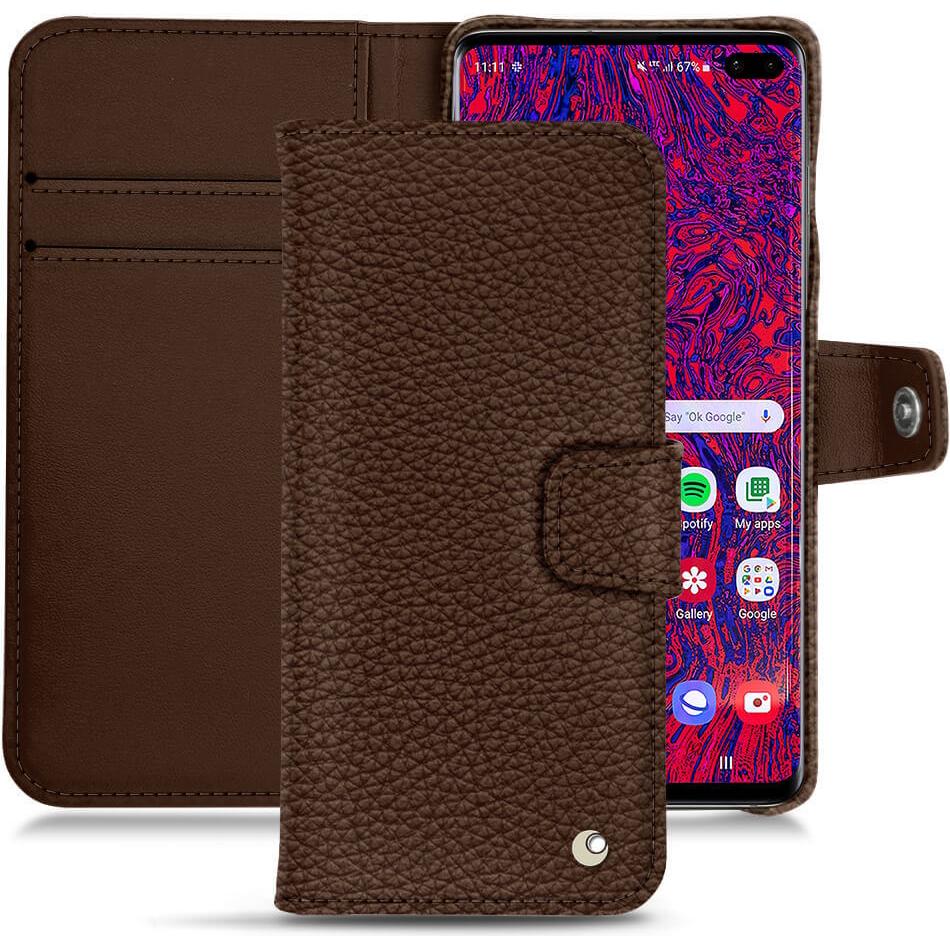 Noreve Lederschutzhülle Wallet (Samsung Galaxy S10+), Smartphone Hülle, Braun