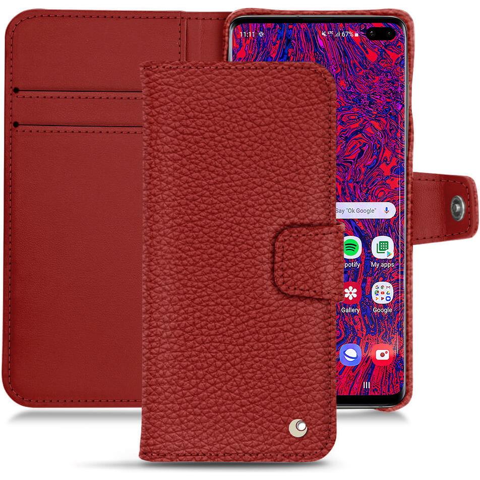 Noreve Lederschutzhülle Wallet (Samsung Galaxy S10+), Smartphone Hülle, Rot