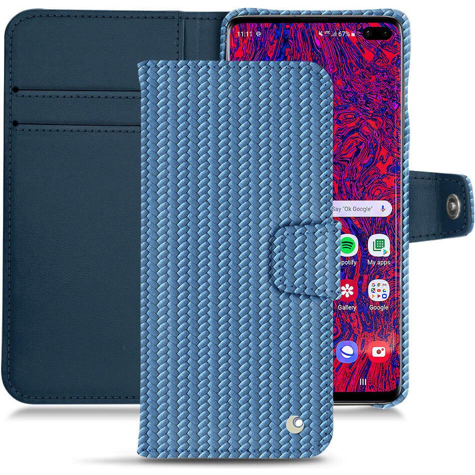 Noreve Lederschutzhülle Wallet (Samsung Galaxy S10+), Smartphone Hülle, Blau