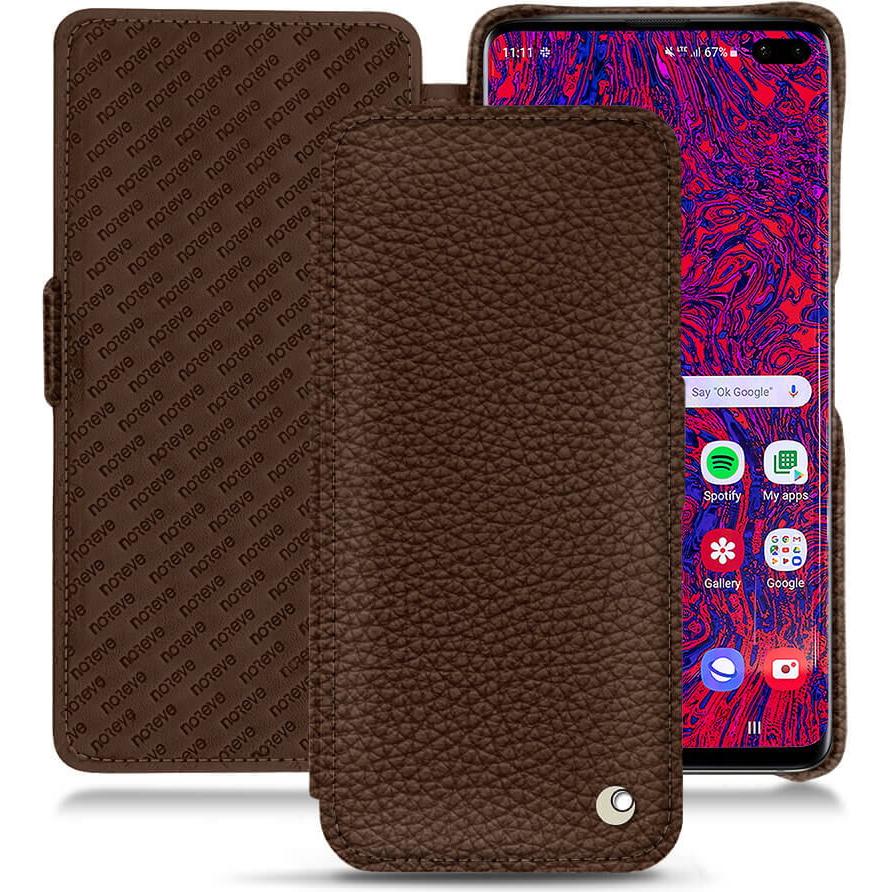 Noreve Lederschutzhülle horizontal (Samsung Galaxy S10+), Smartphone Hülle, Braun