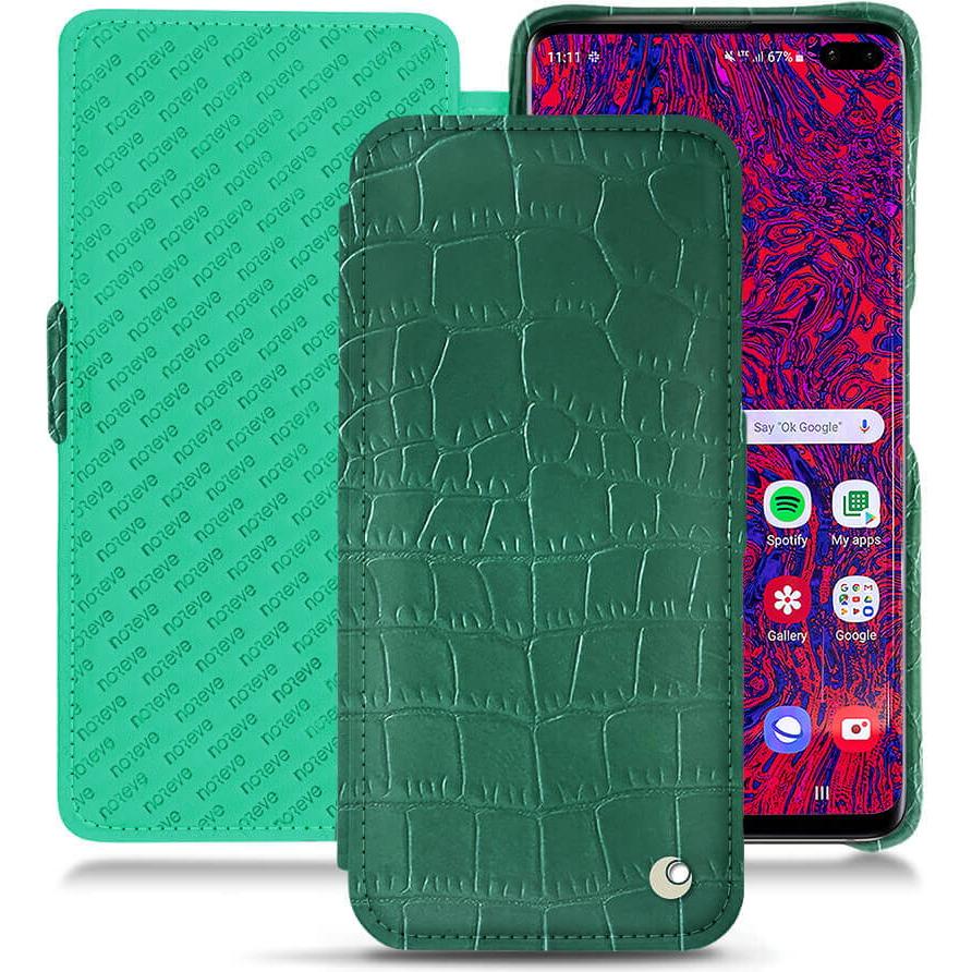 Thumbnail - Noreve Lederschutzhülle horizontal (Samsung Galaxy S10+), Smartphone Hülle, Grün