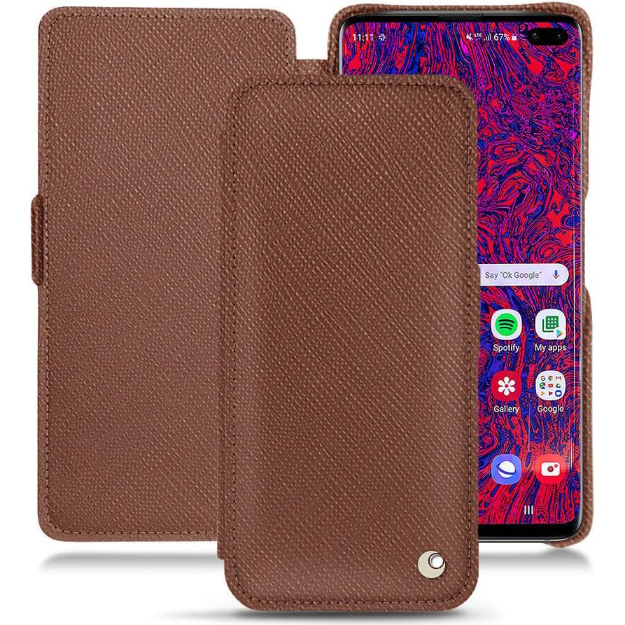 Noreve Lederschutzhülle horizontal (Samsung Galaxy S10+), Smartphone Hülle, Braun
