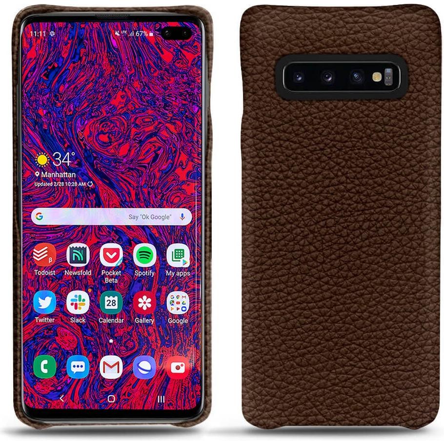 Noreve Lederschutzhülle (Samsung Galaxy S10+), Smartphone Hülle, Braun