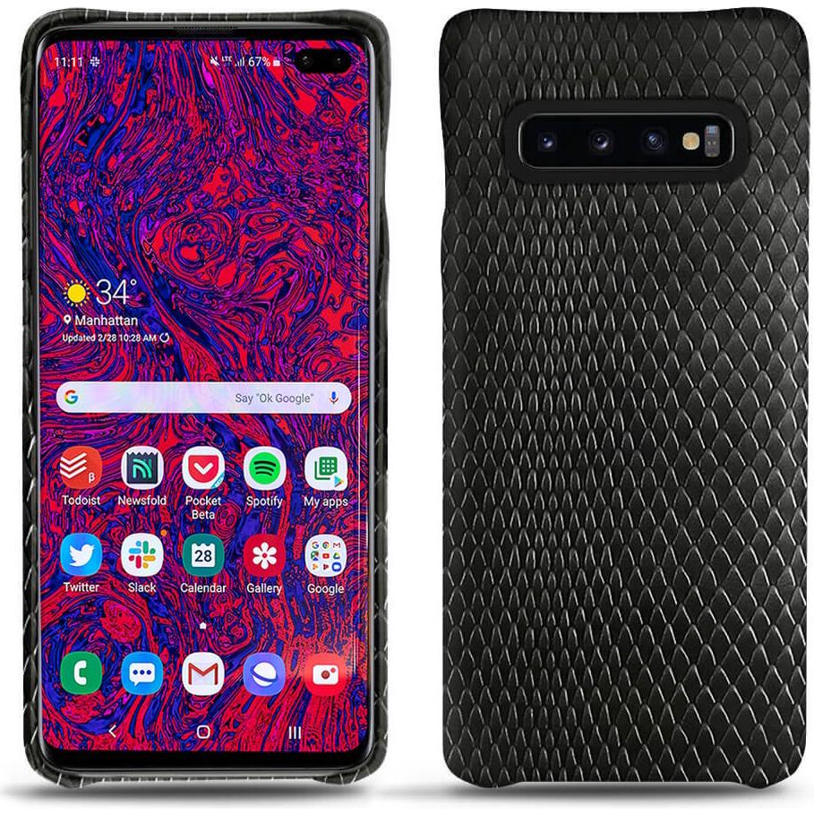Noreve Lederschutzhülle (Samsung Galaxy S10+), Smartphone Hülle, Schwarz