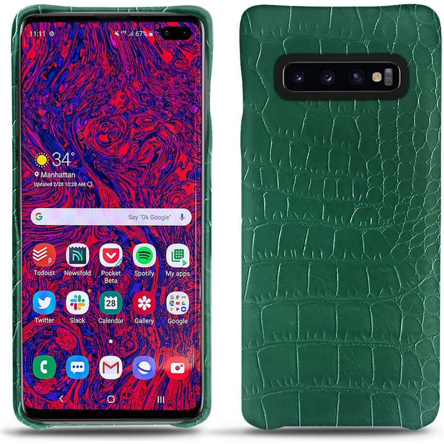 Noreve Lederschutzhülle (Samsung Galaxy S10+), Smartphone Hülle, Grün