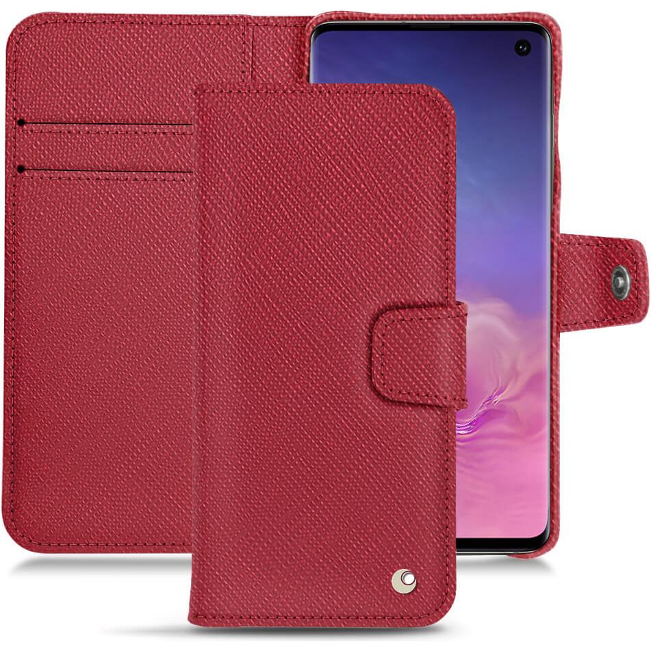 Noreve Lederschutzhülle Wallet (Samsung Galaxy S10), Smartphone Hülle, Rot