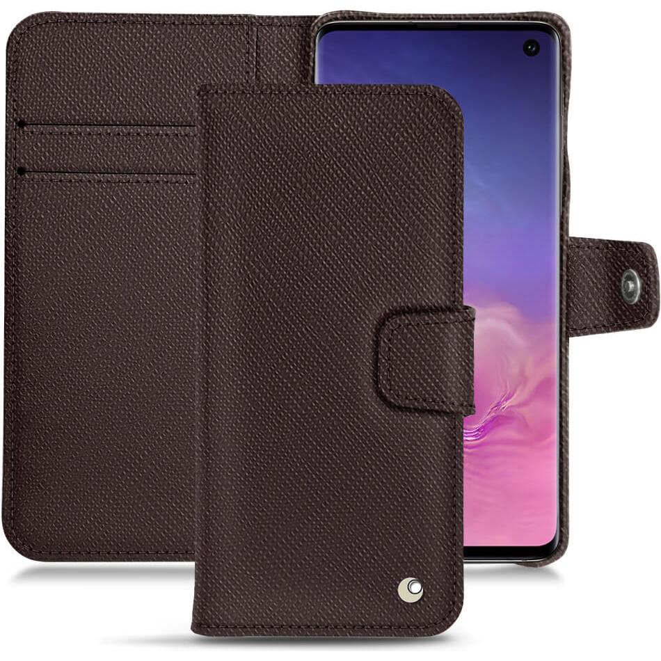 Noreve Lederschutzhülle Wallet (Samsung Galaxy S10+), Smartphone Hülle, Braun