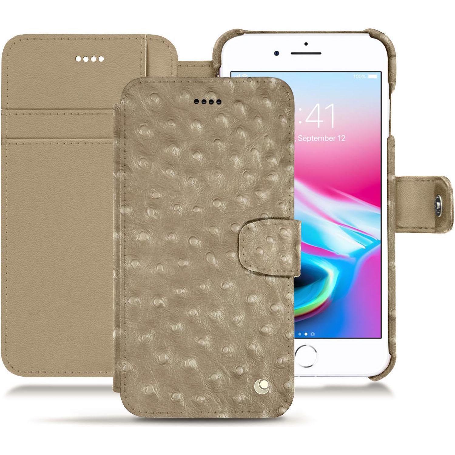 Noreve Lederschutzhülle Wallet (Apple iPhone 8 Plus), Smartphone Hülle, Beige