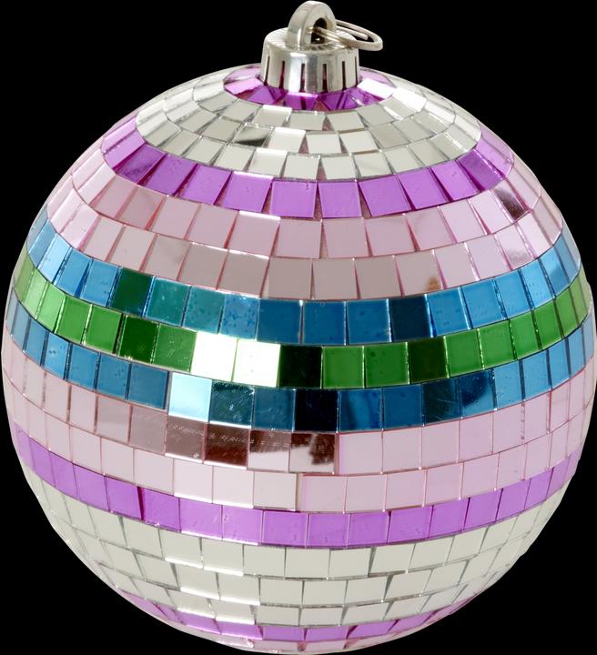 Rice - Disco Ball with Funky Stripes - Pink, Silver, Green, Blue - Medium (15 cm)
