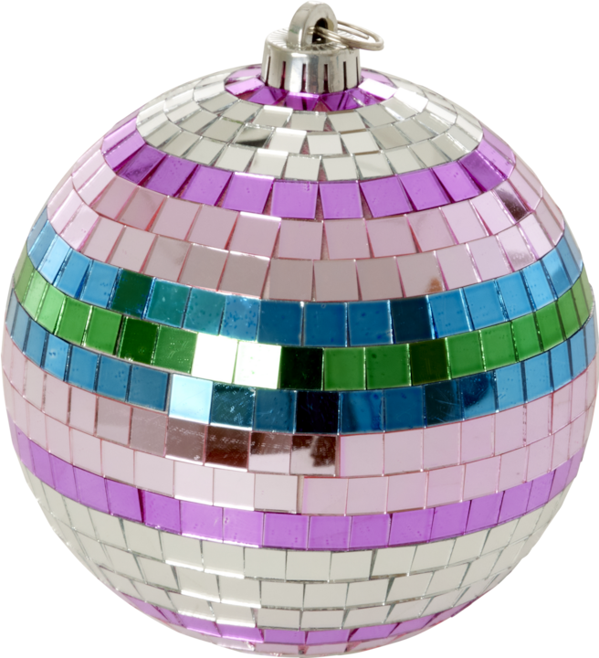 Rice - Disco Ball with Funky Stripes - Pink, Silver, Green, Blue - Medium (15 cm)