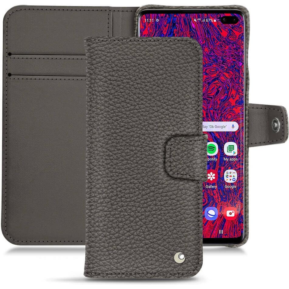 Noreve Lederschutzhülle Wallet (Samsung Galaxy S10+), Smartphone Hülle, Grau