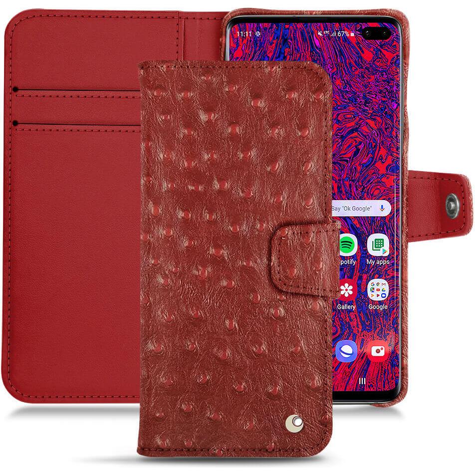 Noreve Lederschutzhülle Wallet (Samsung Galaxy S10+), Smartphone Hülle, Rot