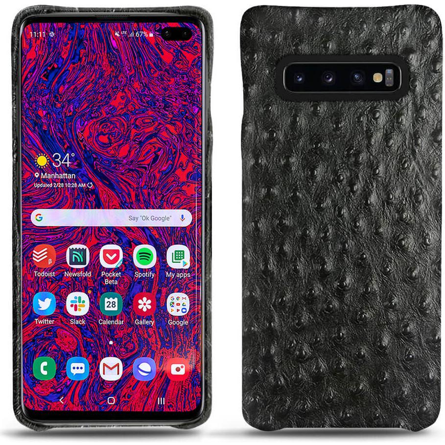 Noreve Lederschutzhülle (Samsung Galaxy S10+), Smartphone Hülle, Schwarz