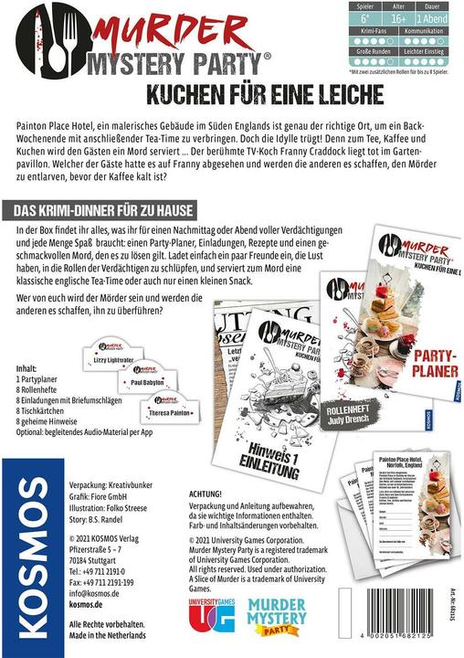 Produktbild Kosmos Murder Mistery Party - Kuchen für eine Leiche (Deutsch, 6 - 8 Spieler)
