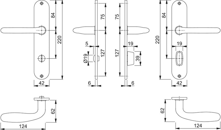 Produktbild Hoppe Langschildgarnitur Cardiff E1850Z/302 Edelstahl F69 SK/OL 78 mm DIN links / rechts (Türgarnitur)