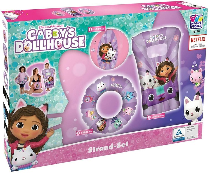 Actual product image Happy People HAPPYPEOPLE Gabby's Dollhouse beach set, consisting of: Beach ball, swimming ring, children's